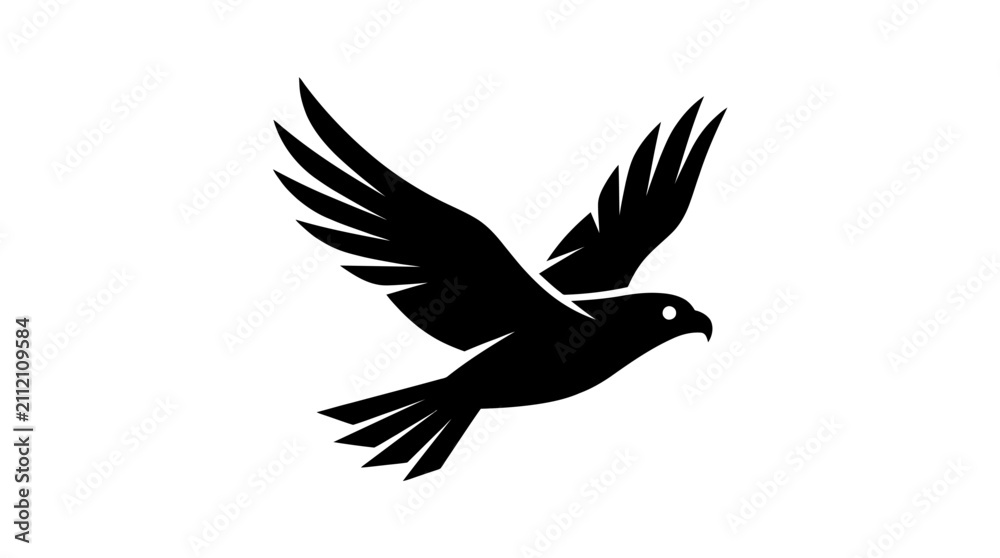 Fototapeta premium Simple falcon bird in flight silhouette minimalist graphic icon.