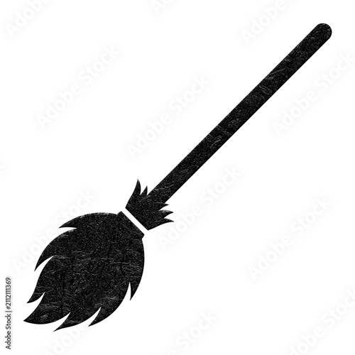 Fotografía Vintage witch broomstick silhouette, rustic black textured broom icon, spooky Ha