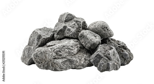 Obraz na płótnie Pile of rough grey stones with textured surfaces and irregular shapes