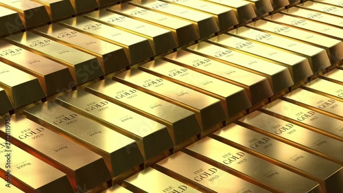 Gold ingots - camera moving sideways - 3d 4k animation (3840 x 2160px)