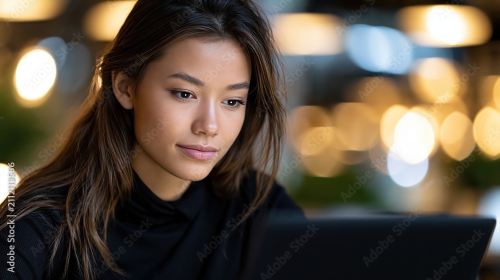 Obraz premium Student Deeply Engaged in Studies at a Lively Coffee Shop