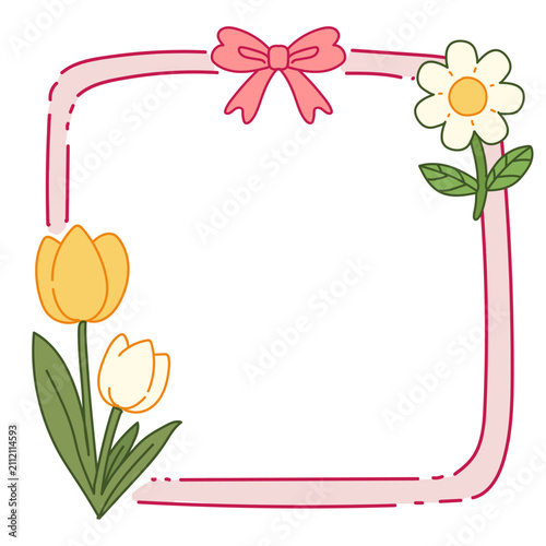 Floral Frame with Bow and Tulips Illustration
