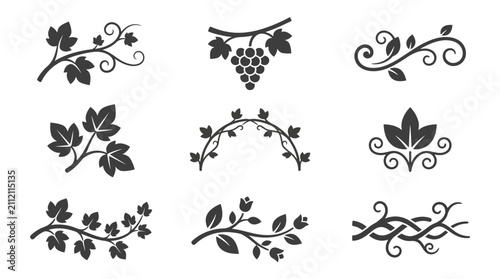 Decorative floral vines and ornamental swirl silhouettes.