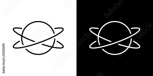 Foto Planet With Orbit Rings Line Icon Set