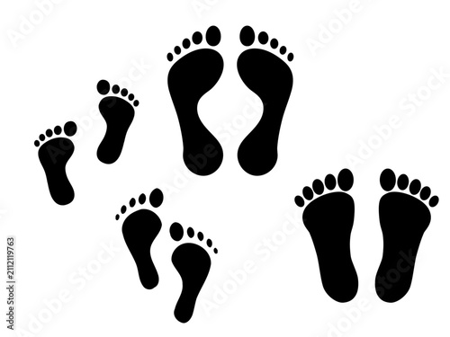 Family Human Footprints Silhouette Vector Set Isolated on White Background