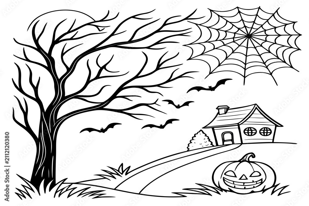 Fototapeta premium coloring page line art the halloween horror black vector