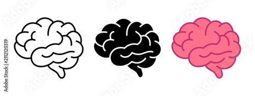 Foto Three Human Brain Side View Icons Set With Outline Solid And Color Styles