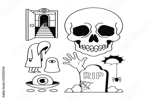coloring page line art the halloween horror black vector