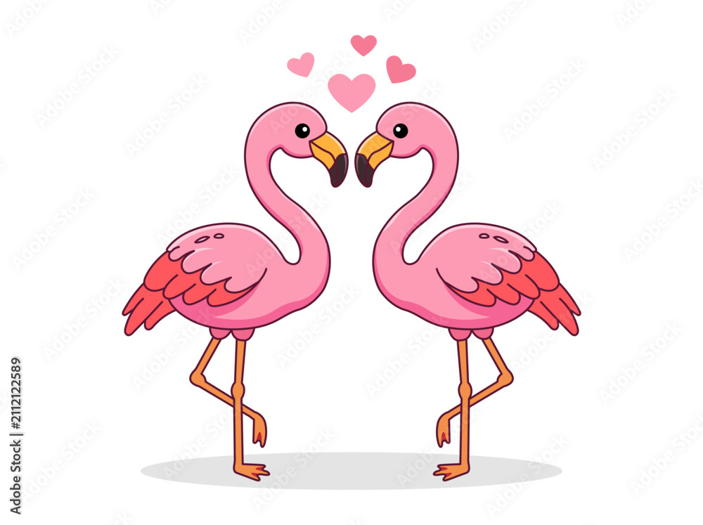 Obraz premium Cute Cartoon Flamingos Forming A Heart Shape, Cute Flamingos Heart Shape Vector llustration Design