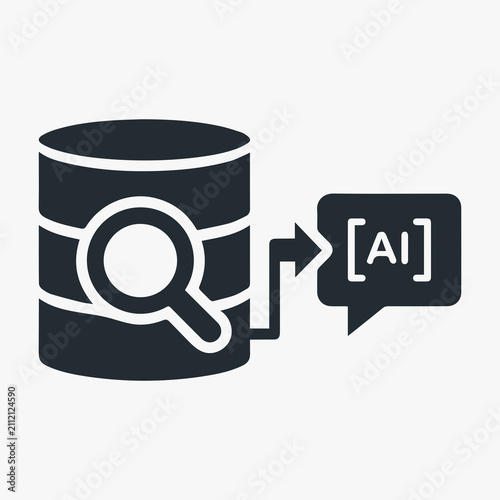 Retrieval augmented generation RAG database search and speech bubble data synthesis symbol.