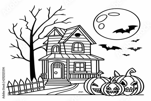 Coloring page line art the Halloween horror black vector