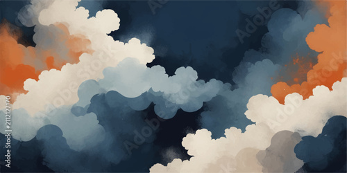Foto Bright Blue Sky with Fluffy White Cumulus Clouds and Warm Sunlight Creating a Pe