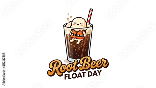 Root Beer Float Cute Character with Life Jacket Illustration