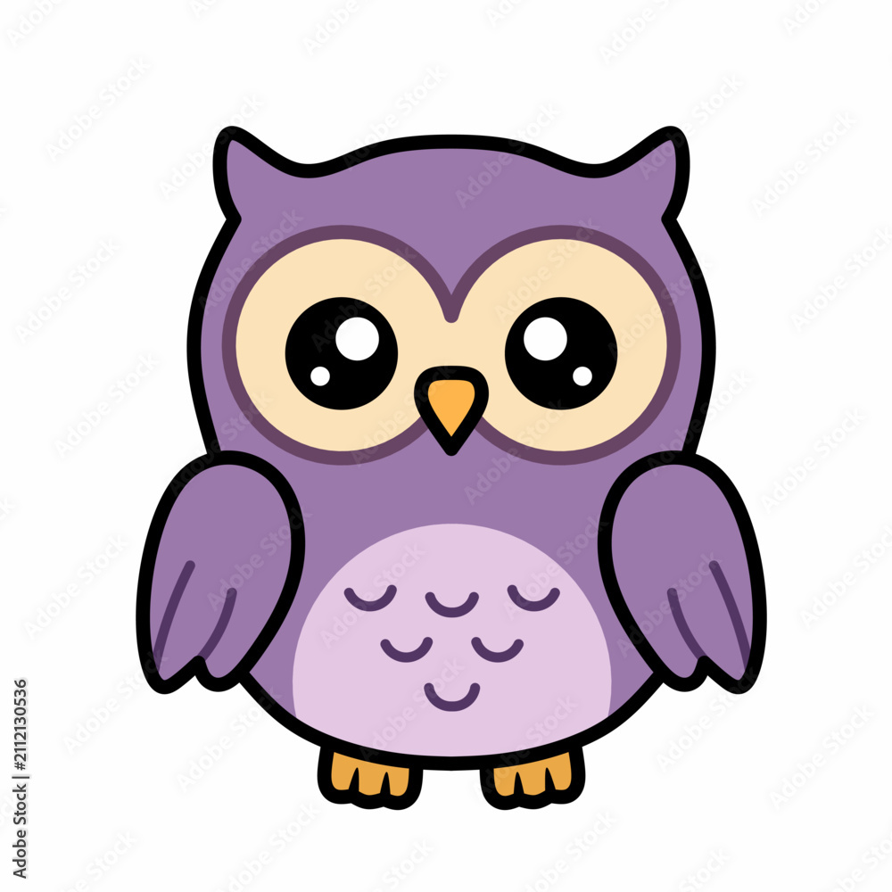 Obraz premium cute purple owl character sitting in flat design cartoon style for children storytelling books and kawaii animal sticker design