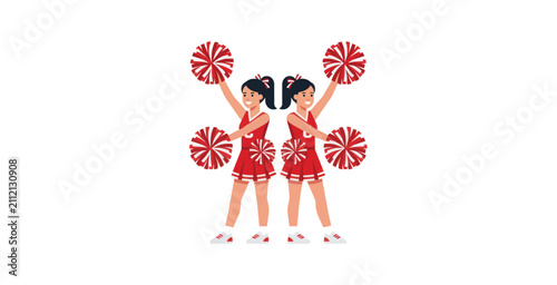 Cheerleaders with Pom-Poms Vector Illustration