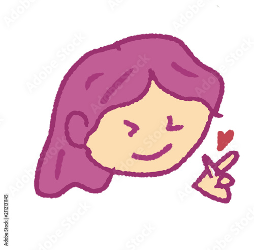 Pink-haired girl smiles sweetly. She winks playfully with a peace sign. Tiny heart floats beside her hand. Cute, joyful, and affectionate vibe. Perfect for love, friendship, or positivity themes