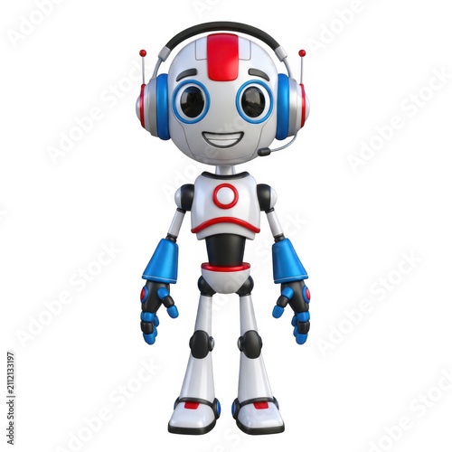 Cute robot standing with colorful head and arms