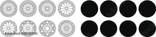 Konstfotografi Gothic rose window vector ornament set with circular stained glass tracery line