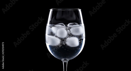Refreshing Water and Ice in Glass on Black Background