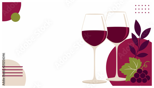 Fotografía Two elegant wine glasses filled with red wine.