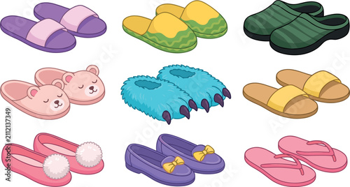 Quadro su tela Comfortable home slippers collection set featuring fuzzy animal paws cute bear s