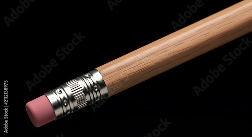 Wooden Pencil and Pink Eraser Close-up on Black Background