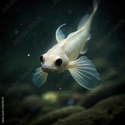 White Fish With Black Eyes Swimming in Aquarium