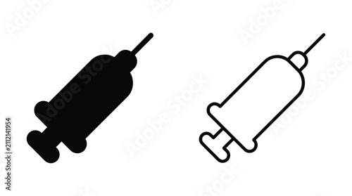 Принти на полотні Syringe Silhouette And Line Art On White Background