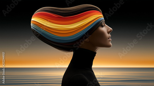 Woman with Layered Rainbow Mind Representing Diverse Thinking