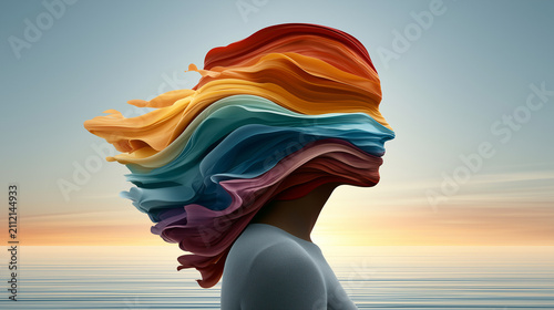 Flowing Color Waves Shaping Human Profile in Creative Mind Concept