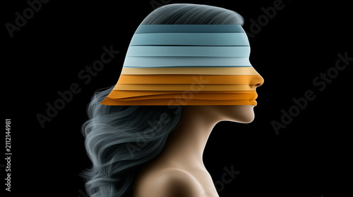 Abstract Female Profile with Layered Mind Representing Complex Thinking