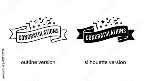 Foto Congratulations Banner Duo: A graphic representation of a banner celebrating a congratulatory message, presented in both outline and silhouette styles