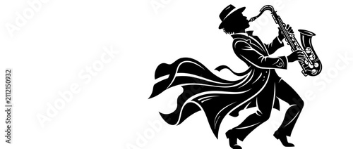 Fotografie Silhouette Musician Playing Saxophone in Dramatic Style