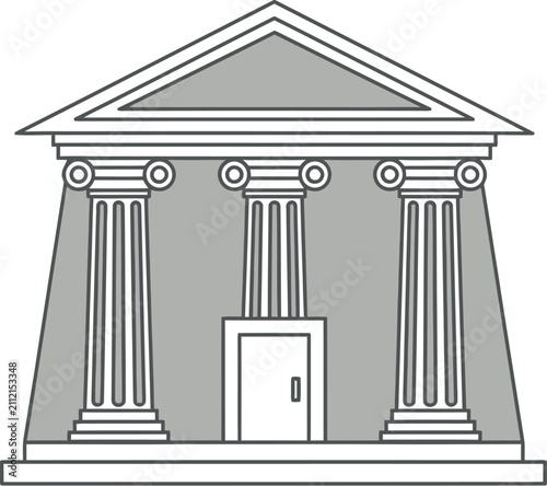 Flat Vector Illustration of Classic Ancient Greek Roman Building Facade with Ionic Columns Pillars for Bank Institution Government Court House and Museum Architectural Graphic Element