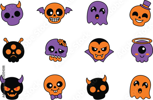 Tableau sur toile Halloween cartoon monsters and ghosts vector illustration
