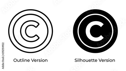 Obraz na płótnie Copyright Symbol: Two variations of the copyright symbol, an outline version and a silhouette version, representing intellectual property protection and legal rights