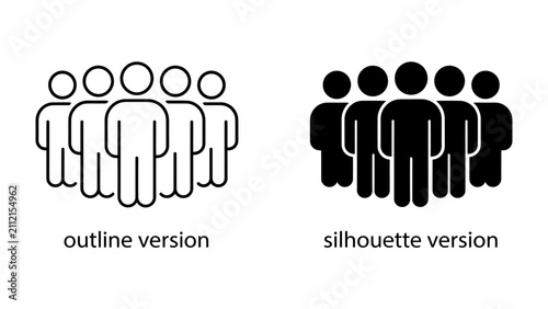 Group Icon Set: A collection of human icons presented in both outline and silhouette styles, symbolizing community, unity, and social connection.