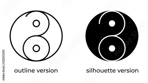 Bild auf Leinwand Yin Yang Symbol Concept: Two stylized Yin Yang symbols, one as an outline and the other as a solid silhouette, presented side-by-side, illustrating duality and balance