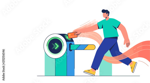Flat Vector Illustration of Contactless Payment Card for Turnstile Access