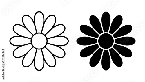 Fotografía Simple Flower Icon: Two graphic depictions of a daisy, one in outline and the other as a solid silhouette, representing simplicity and natural beauty