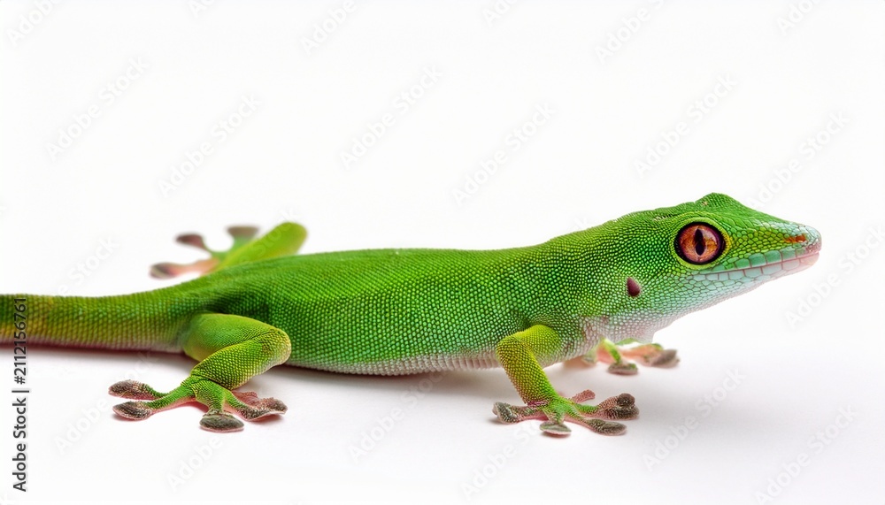 Fototapeta premium Green Little Madagascar Day Gecko Isolated On White Background