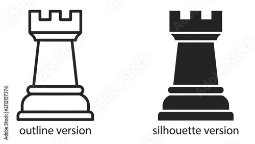 Canvastavla Chess Rook: Two chess rooks, one in outline and one in silhouette, representing strategy and intellect in a game of chess