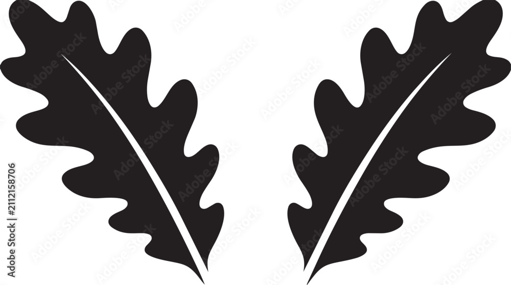 Fototapeta premium Two black oak tree leaves silhouette icon vector illustration