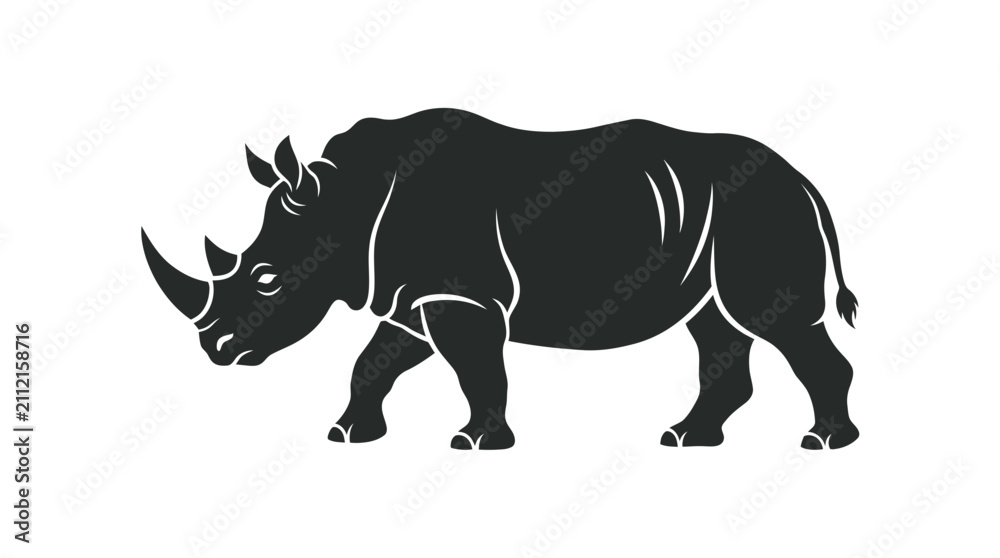 Fototapeta premium Black Rhinoceros Walking Side View Profile.