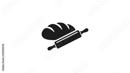 Фотография Black silhouette of bread and rolling pin.