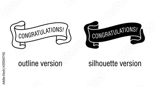 Quadro su tela Congratulations Banner Set: A graphic representation of two congratulatory banners, one in outline and the other as a solid silhouette