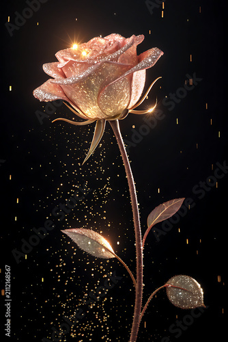 3d red rose isolated on black background