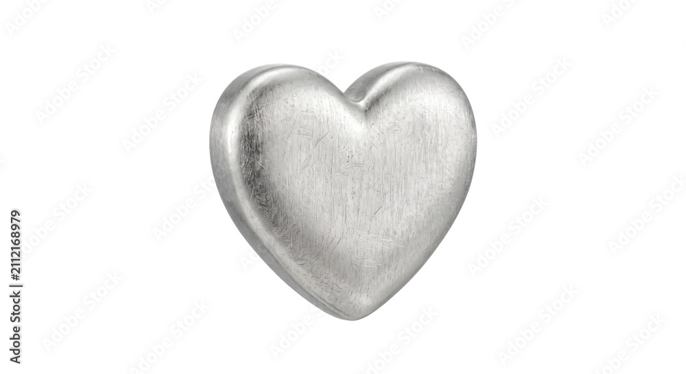 Fototapeta premium Textured metallic heart shape isolated on white background