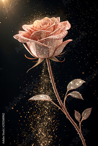 3d red rose isolated on black background