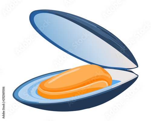 Opened mussel seashell icon for seafood market menu product banner design visual graphic clip art element asset artwork - Vector Illustration